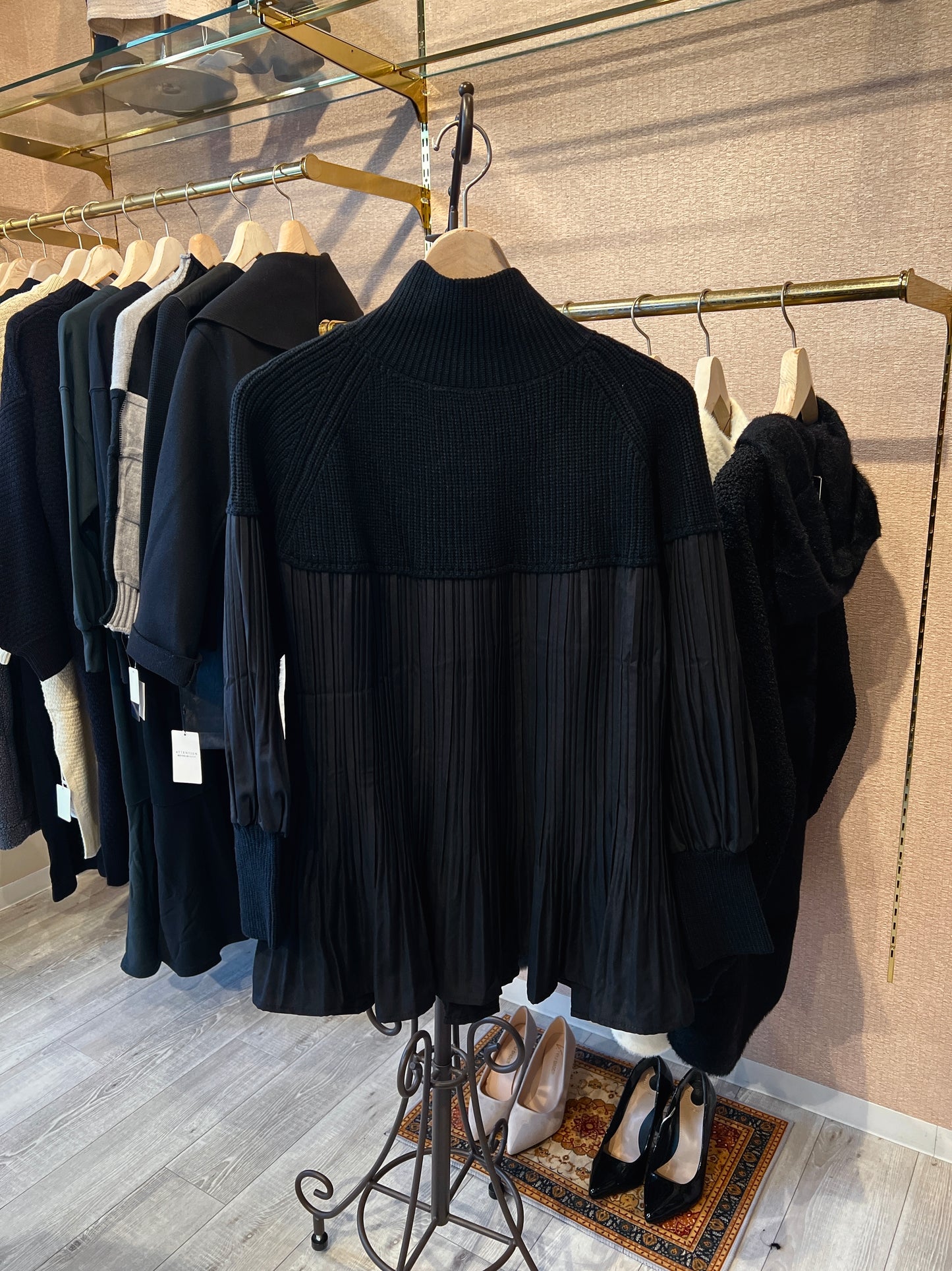 ❤️【ラスト一点】異素材切替ハイネックニットプリーツブラウス
